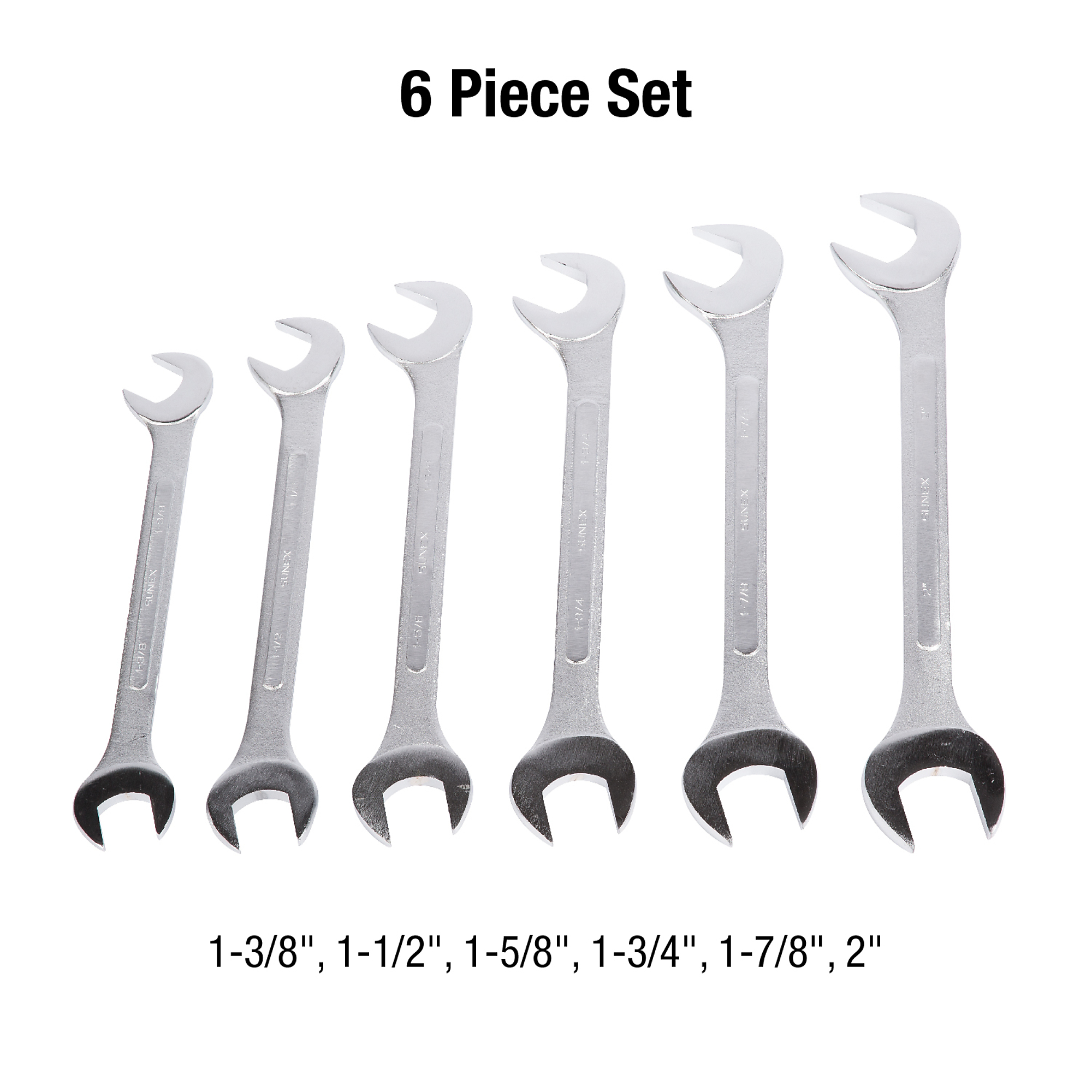 SUNEX TOOLS, Model #9916, 6 Piece SAE Angled Raised Panel Wrench Set